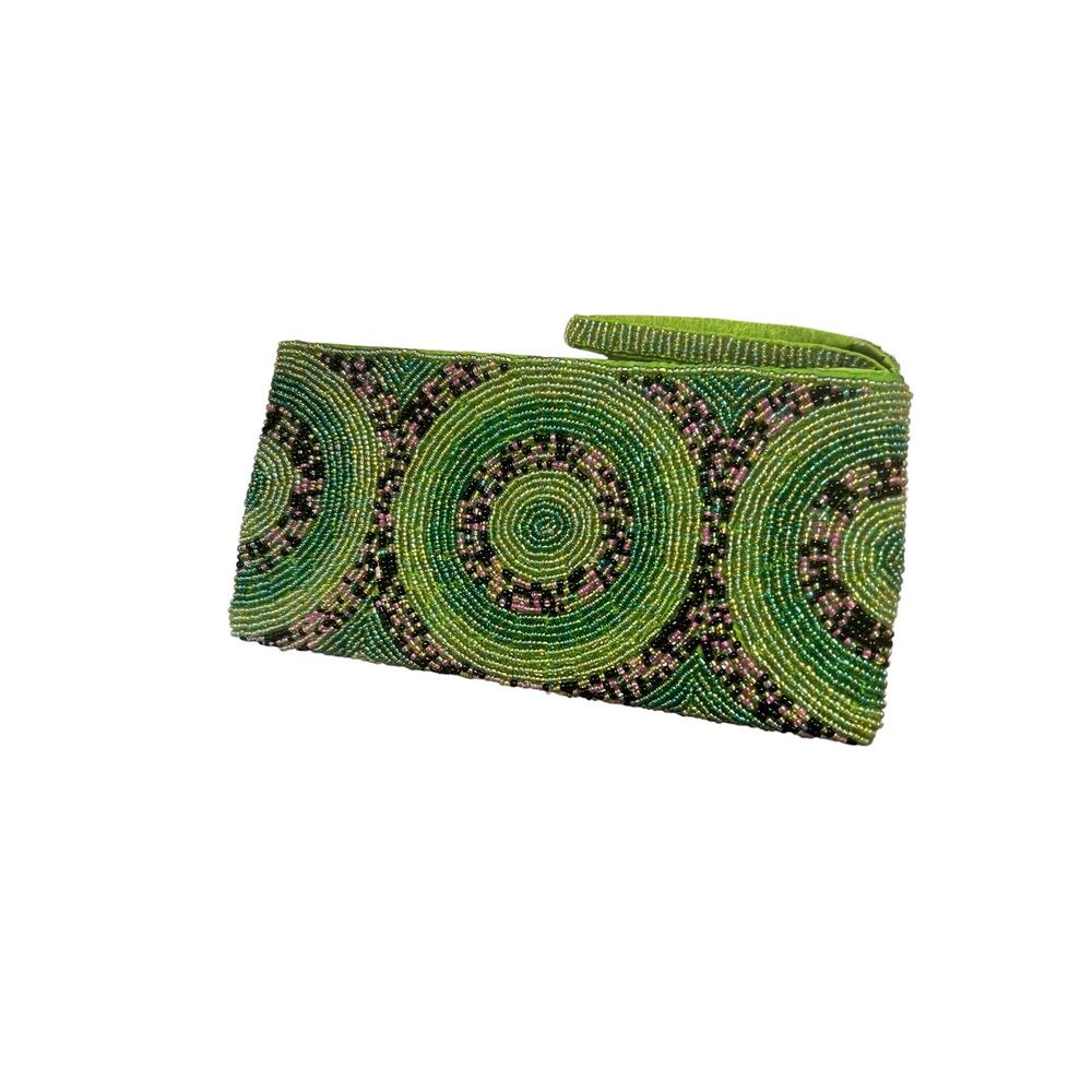 Vintage  Y2K Women's Green hand-beaded indie wallet clutch whimsical bag - Picture 2 of 8